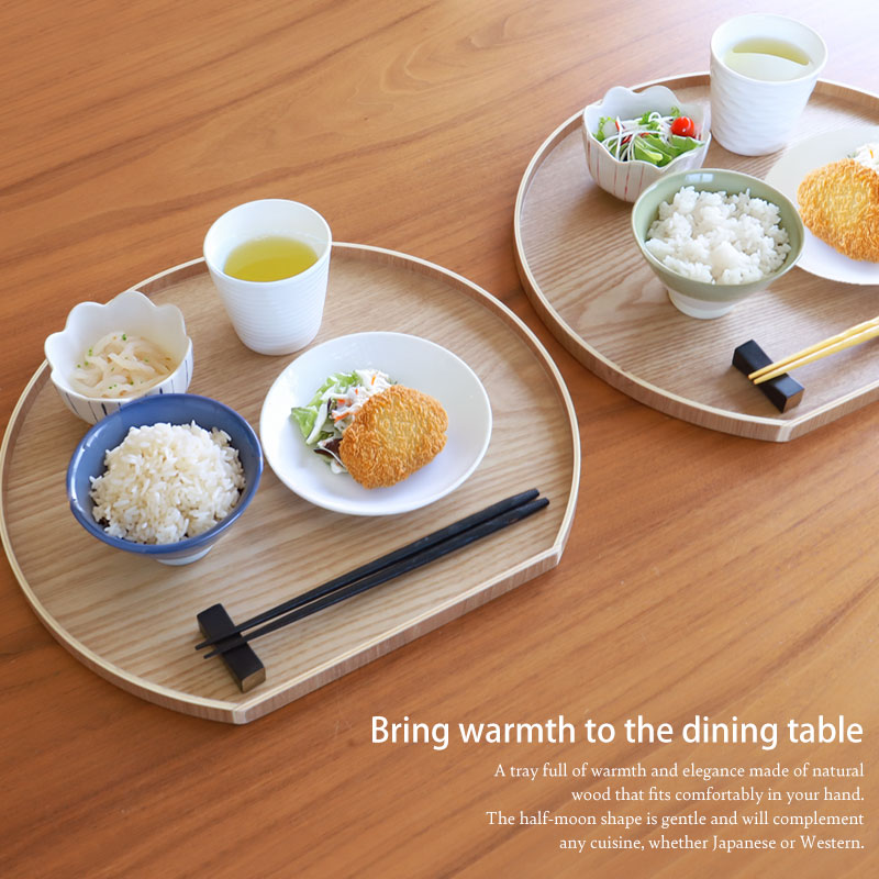 もゆ︎︎☺︎引越し作業中☺︎【新品・未使用】半月盆 食洗機対応 お盆 トレー 半月盆 お盆 トレー 36cm 木製 尺2寸 おぼん 白木 木目調 半月