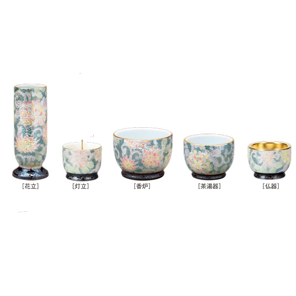 庵 五具足 有田焼 仏具セット 具足 仏具のセット 色唐草 花立 灯立 香炉 茶湯器 仏器 の５点セット 送料無料 華瓶 【20260409】