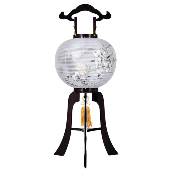亀印 ワイン ゆり山水 絹二重絵 天然木 盆提灯 岐阜提灯 岐阜ちょうちん 大内行灯 1244 【20260721】｜三好佛具店