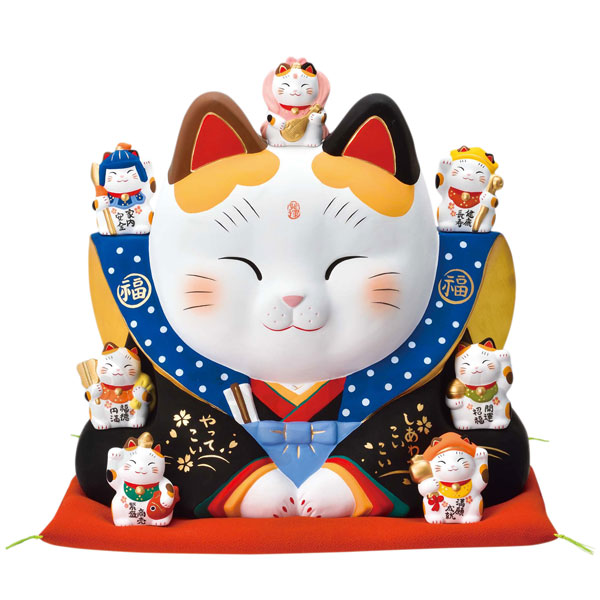 錦彩七福神福助招き猫 １０号 福招き 金運招き 人招き 薬師窯 7657 【20260721】｜三好佛具店