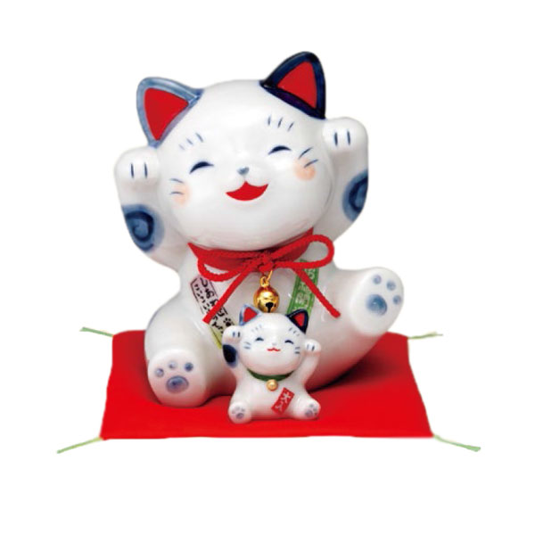 染錦福づくし猫　(4.5号) 貯金箱 薬師窯 7695 【20260409】
