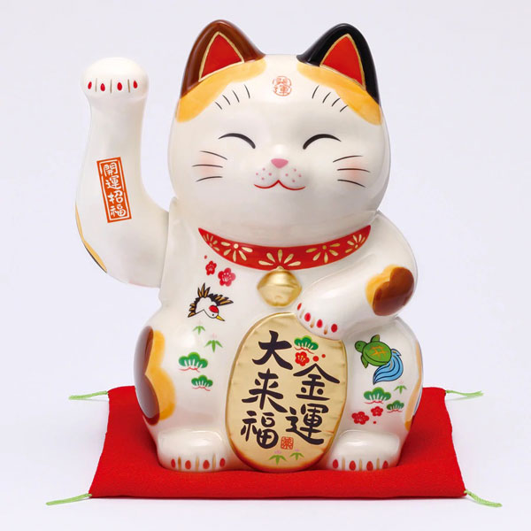 彩絵金運大来福招き猫 （電動手招き）(ON OFF 機能付き) 福招き 金運招き 人招き 薬師窯 7841 【20260409】