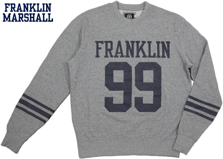 【SALE】30%OFF★FRANKLIN＆MARSHALL/フランクリンアンドマーシャル ROUND NECK SWEATSHIRT ナンバーリングプリント入り、スウェットシャツ/トレーナー SPORT GREY(スポーツグレー) SKU #FLMF284AMW17