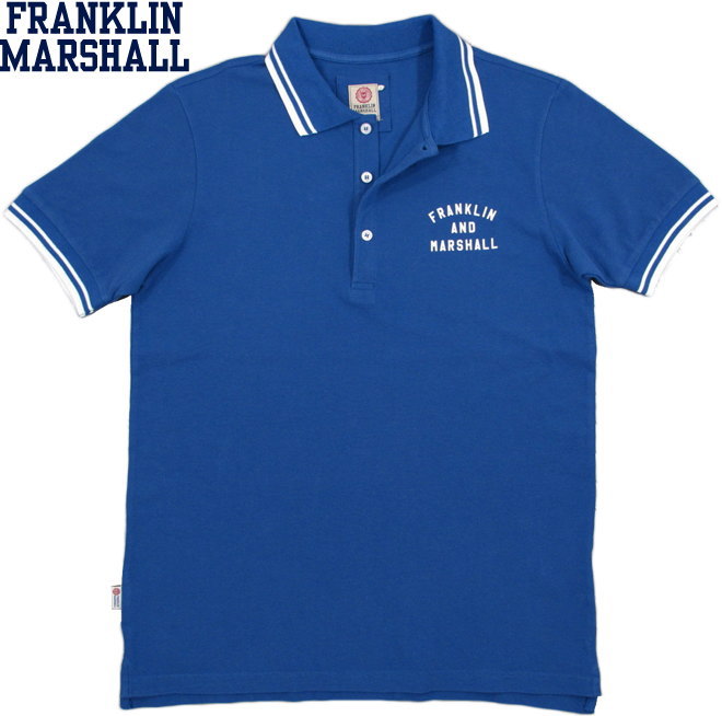 FRANKLIN＆MARSHALL/フランクリンアンドマーシャル SHORT SLEEVE PIQUE POLO SHIRT アーチロゴ入り、半袖ラインポロシャツ BLUETTE(ブルー)/SKU #POMF472ANS18