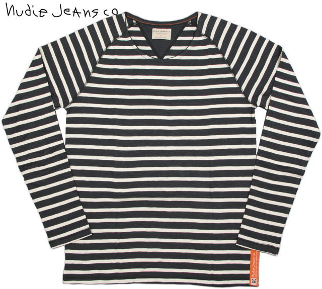 Nudie Jeans co/ヌーディージーンズOTTO RAGLAN STRIPE長袖、ラグランボーダーカットソー GREY(チャコールグレー&times;ホワイト)｜ストリートファッションMIYOSHIYA