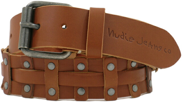 nudie Jeans co(ヌーディージーンズ) “PLEAT STUD BELT” (プリーツスタッズベルト) COGNAC(コニャック・ブラウン)|ストリートファッションMIYOSHIYA