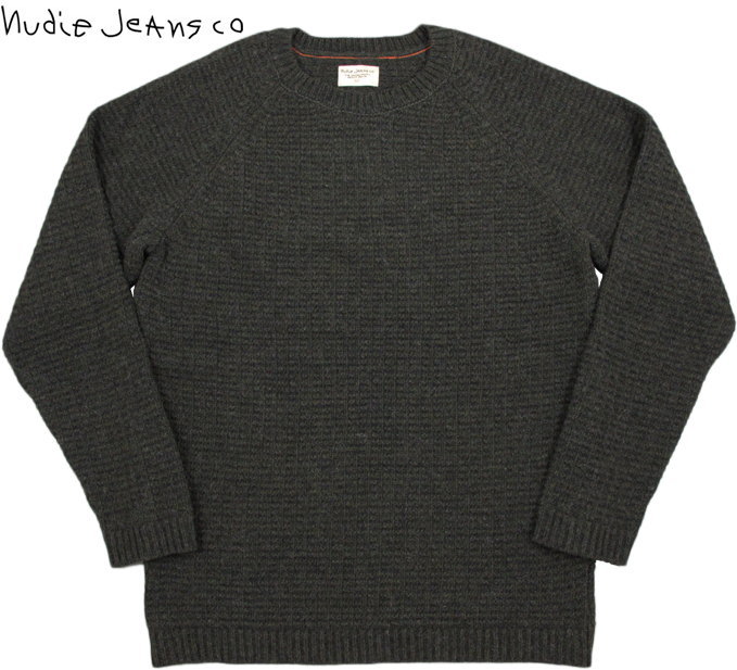 Nudie Jeans co/ヌーディージーンズ\u003cBR\u003e HANS\u003cBR\u003e STRUCTURE KNIT\u003cBR\u003e クルーネックセーター/羊毛編み物\u003cBR\u003e GREEN/GREY MELANGE(緑であること×グレーメランジ)