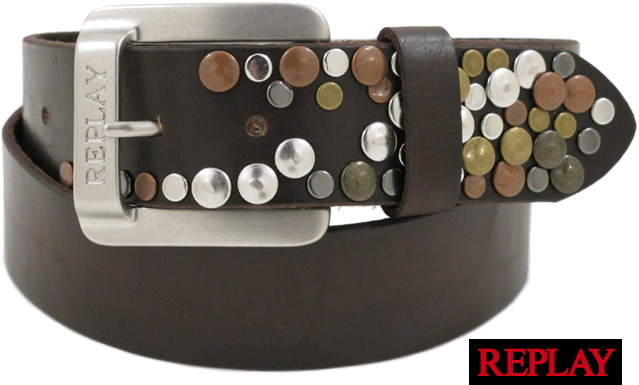 REPLAY(リプレイ) AX2114 Studded Belt(スタッズベルト) BROWN(チョコレートブラウン) 【YDKG-tk】【toukai1】【smtb-tk】|ストリートファッションMIYOSHIYA