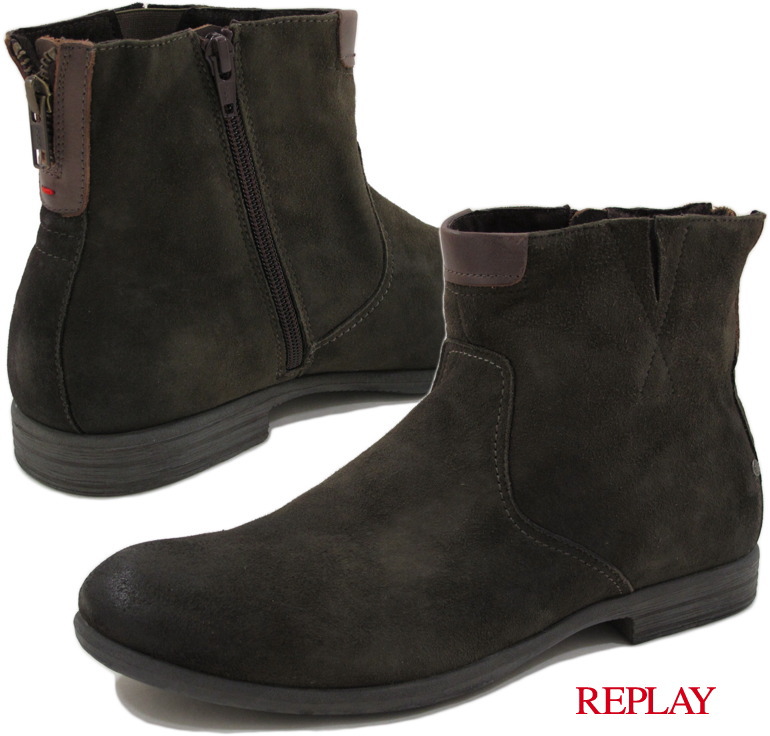 REPLAY/リプレイ<br>SIDE ZIP BOOTS<br>“SETTER”<br>サイドジップ ヌバックブーツ/スウェードサイドジップブーツ<br>0057-TAUPE(トープ・グレーブラウン)/GMC12