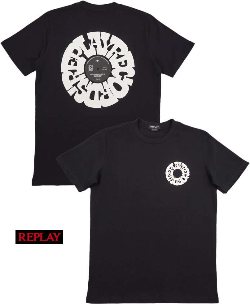 REPLAY/リプレイ M6550 ORGANIC COTTON T-SHIRT WITH PRINT オーガニックコットン半袖プリントＴシャツ/カットソー BLACK(ブラック)｜ストリートファッションMIYOSHIYA