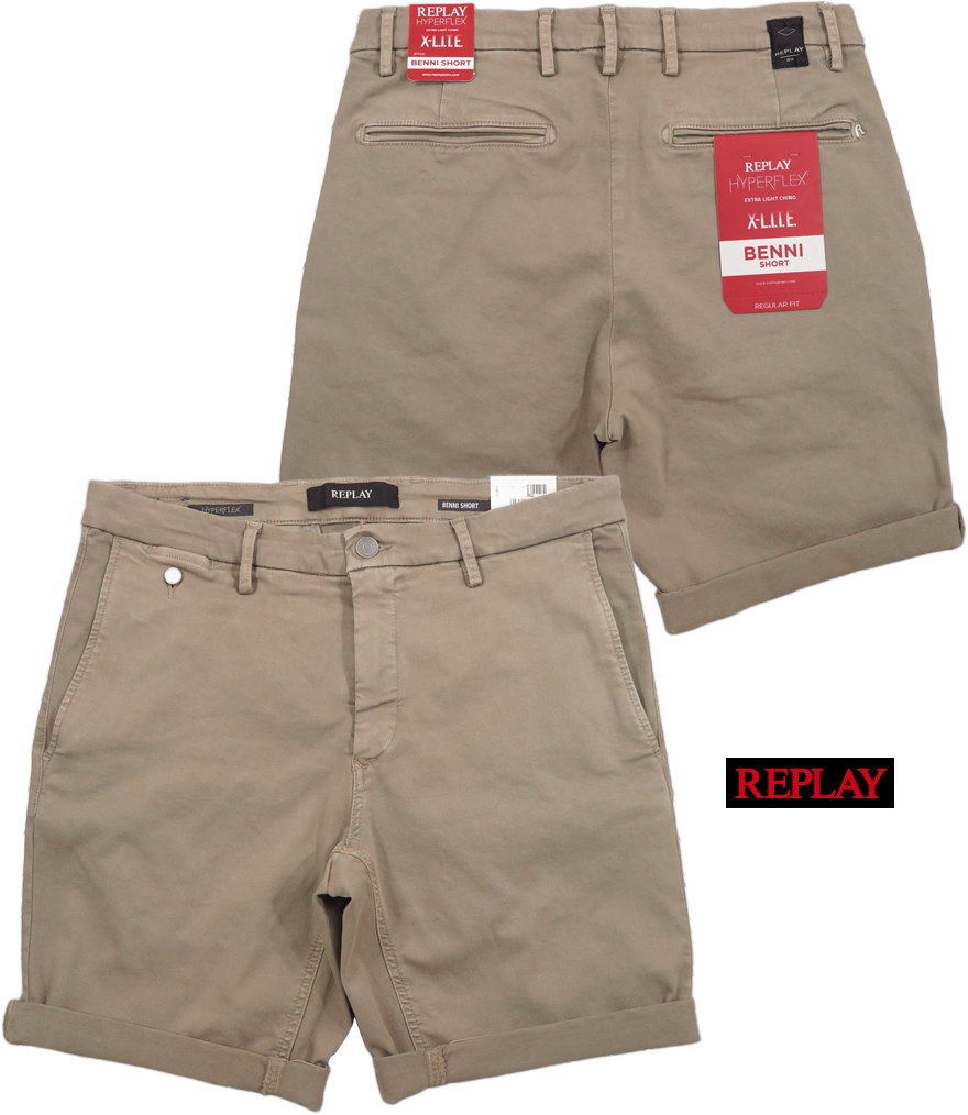 REPLAY/リプレー\u003cBR\u003e M9782A\u003cBR\u003e REGULAR FIT BENNI SHORT\u003cBR\u003e ハイパーフレックス 点火装置 帆布 トラウザーショーツ/ストレッチ・バーミューダパンツ\u003cBR\u003e SAND(砂子ベージュ)