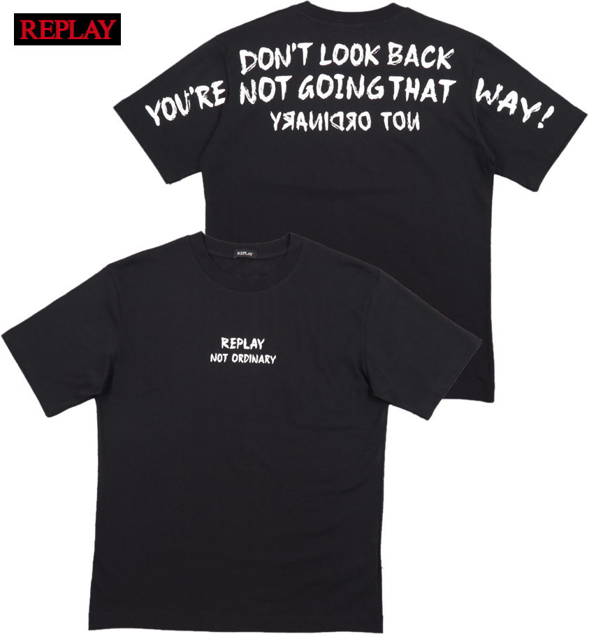 REPLAY/リプレイ M6803 RELAXED FIT T-SHIRT WITH PRINT バックプリントＴシャツ/半袖カットソー BLACK(ブラック)