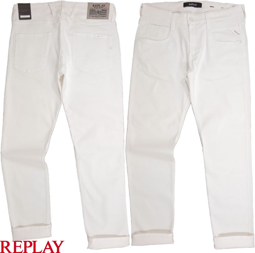REPLAY/リプレイ M914Y SLIM FIT ANBASS JEANS スリムフィット・ストレッチ ホワイトジーンズ/ホワイトデニム “アンバス” 9.5oz STRETCH BULL DENIM