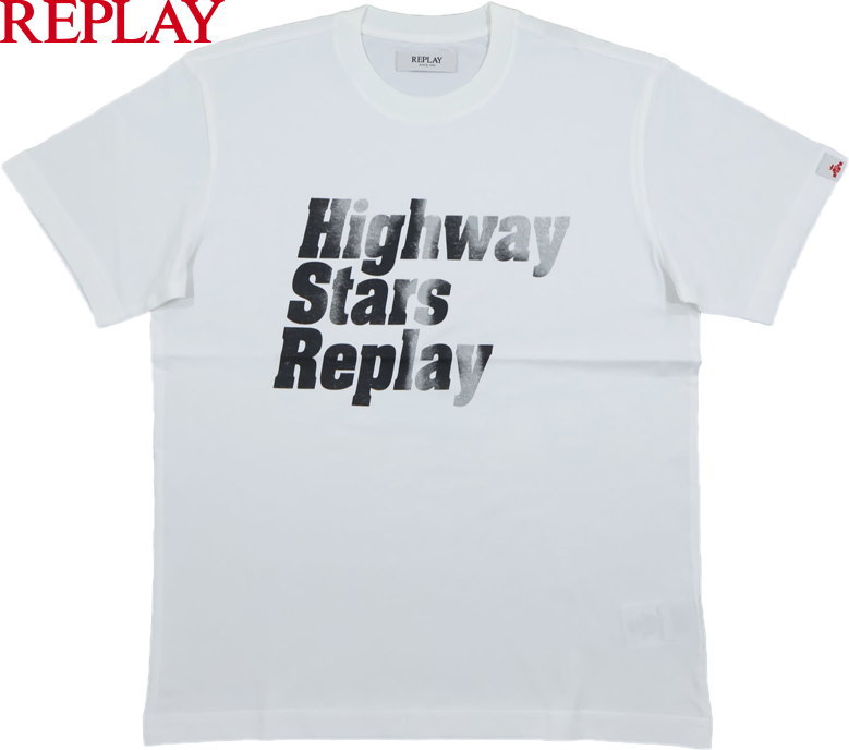 REPLAY/リプレイ M3035 CREW-NECK T-SHIRT WITH LETTERING PRINT 半袖プリントＴシャツ/半袖カットソー NATURAL WHITE(ナチュラルホワイト)