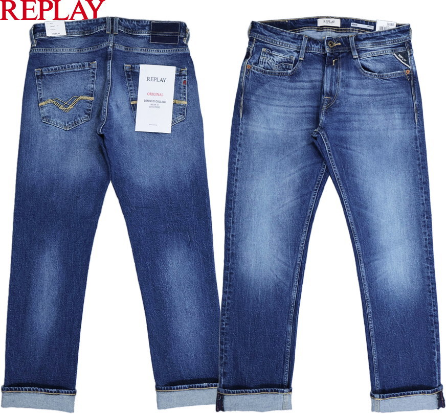 REPLAY/リプレイ M1005R ROCCO COMFORT-FIT JEANS 12oz RED CAST INDIGO COMFORT DENIM “ロッコ” コンフォートフィットジーンズ/ストレートジーンズ BLUE(ストーン ウォッシュ)