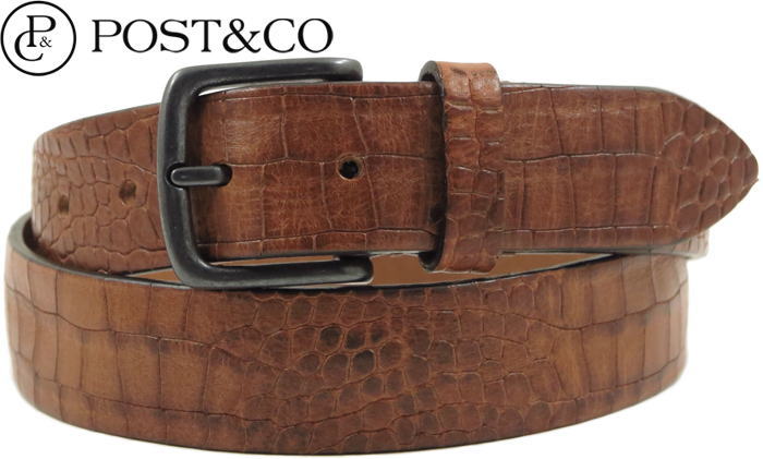 POST＆CO/ポストアンドコー Leather Belt/リザード 型押し レザーベルト Art:8735 COGNAC(コニャック)