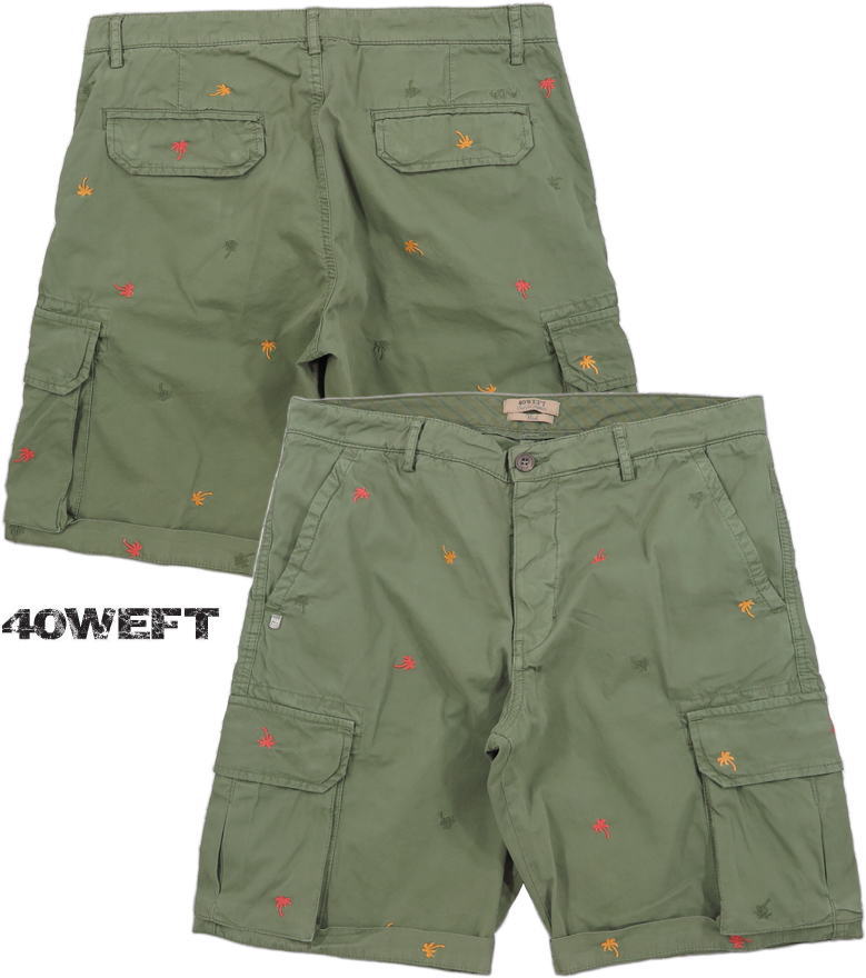 40WEFT/フォーティーウエフト NICK_5037 CARGO SHORTS 刺繍入り、カーゴショーツ/ショートパンツ OLIVE GREEN(オリ－ブグリーン)
