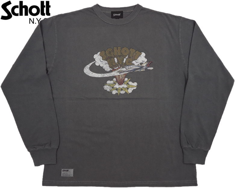 Schott/ショット “AIR PLAIN” L/S T-SHIRT 長袖プリントTシャツ/プリント入り長袖Ｔシャツ/カットソー BLACK(ブラック)