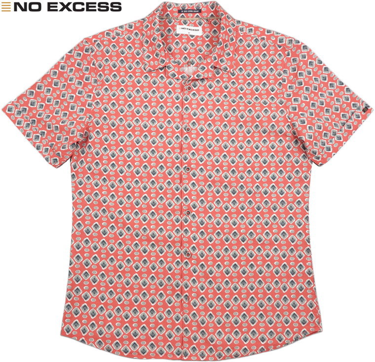 NO EXCESS/ノーエクセス Lot No. 19460356 SHIRT SHORT SLEEVE RESORT COLLAR ALLOVER PRINTED 綿レーヨン、半袖 プリントシャツ/アロハシャツ PAPAYA(パパイヤピンク)｜ストリートファッションMIYOSHIYA