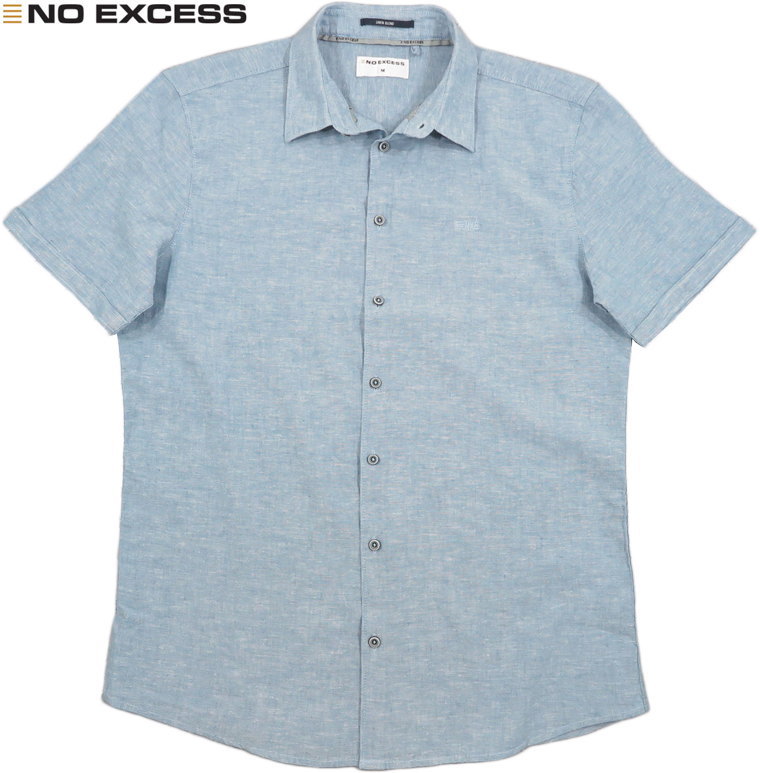 NO EXCESS/ノーエクセス Lot No. 19490317 Shirt Short Sleeve 2 Colour Melange With Linen 半袖 麻混シャツ/リネンシャツ BLUE(ブル&minus;)｜ストリートファッションMIYOSHIYA