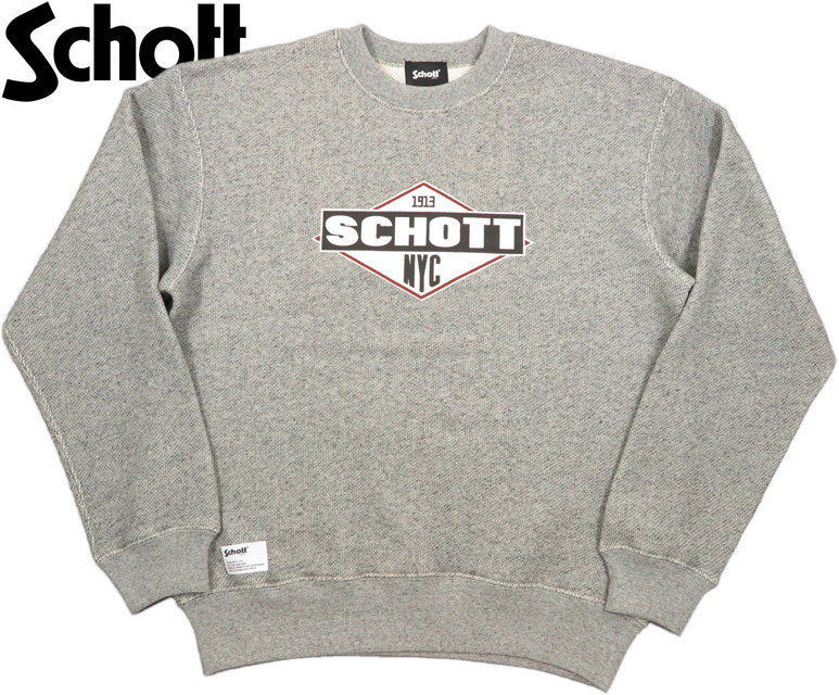Schott/ショット SALT AND PEPPER SWEAT OG LOGO ごま塩(撚杢)スウェットシャツ GREY(グレー)