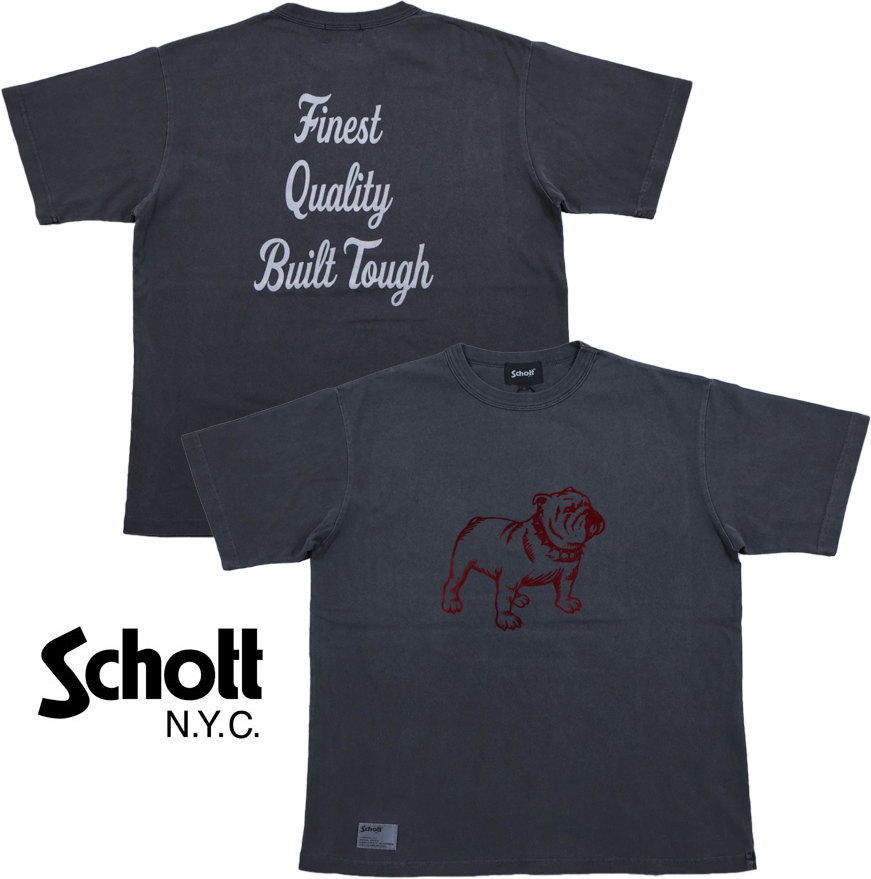 Schott/ショット PIGMENT T-SHIRT FLOCKY BULLDOG ブルドックプリント ピグメントＴシャツ/ バックプリントTEE BLACK(ブラック)