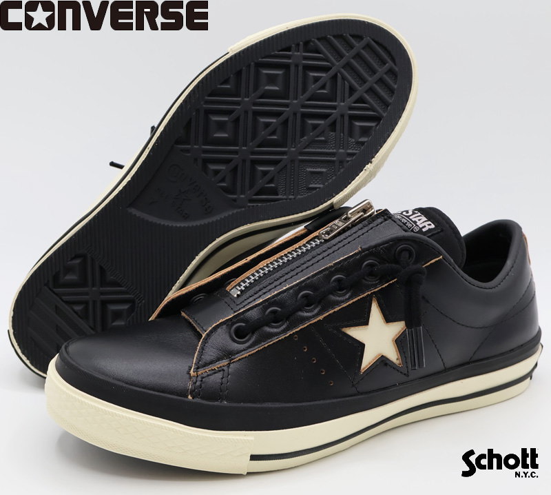 Schott/ショット Schott×CONVERSE コラボスニーカー ONE STAR Z コンバースワンスター 茶芯レザースニーカー BLACK/WHITE(ブラック×ホワイト)