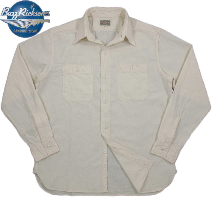 BUZZ RICKSON\u0027S/バズリクソンズ\u003cBR\u003e WHITE CHAMBRAY WORK SHIRT\u003cBR\u003e 長袖ホワイトシャンブレー 細工物プルオーバー/白プルオーバー\u003cBR\u003e 105) OFF WHITE(象牙色)/Lot No. BR25996
