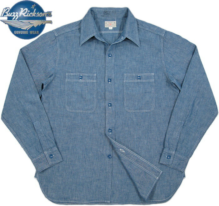 BUZZ RICKSON\u0027S/バズリクソンズ\u003cBR\u003e BLUE CHAMBRAY WORK SHIRT\u003cBR\u003e ブルーシャンブレー 細工物プルオーバー/長袖シャンブレーシャツ\u003cBR\u003e BLUE(青碧)/Lot No. BR25995