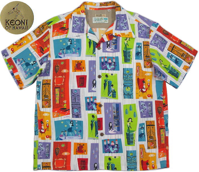 KEONI OF HAWAII/ケオニオブハワイ “TIKI PARADISE” by SHAG(「ティキ・パラダイス」byシャグ) 101)WHITE(ホワイト)/SS37654