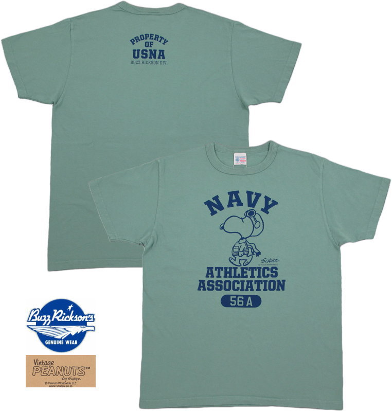 楽天市場 Buzz Rickson S Peanuts バズリクソンズ ピーナッツ S S T Shirt Athletics Association スヌーピープリントｔシャツ Sage Green セージグリーン Br ストリートファッションmiyoshiya