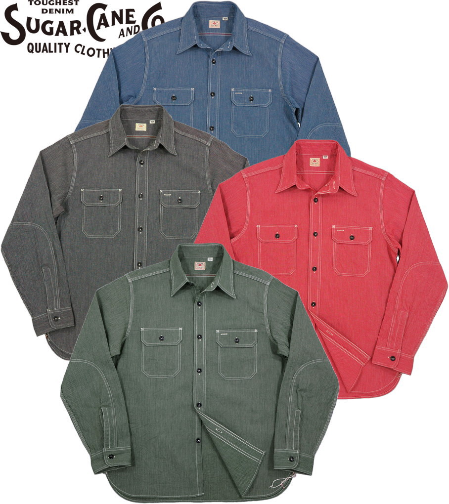 SUGAR CANE/シュガーケーン\u003cBR\u003e JEAN CORD WORK SHIRT (LONG SLEEVE)\u003cBR\u003e ジーン吊りひも縞模様、長袖細工物ティーシャツ\u003cBR\u003e Lot No. SC25511