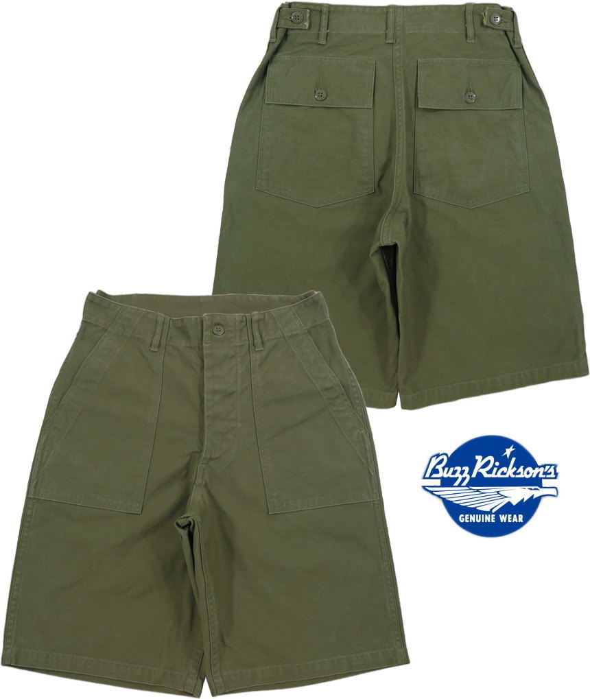 BUZZ RICKSON'S/バズリクソンズ TROUSERS MEN'S COTTON SATEEN OLIVE GREEN QM SHADE 107,TYPE I,CLASS SHORTS ミリタリーショーツ/コットンサテン・ショートパンツ/ベイカーパンツ 149) OLIVE(オリーブ)/Lot No. BR51735