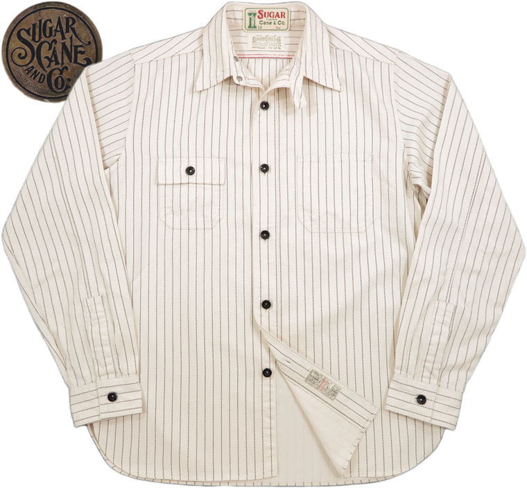 SUGAR CANE/シュガーケーン\u003cBR\u003e FICTION ROMANCE\u003cBR\u003e 8.5薬局衡オンス. WHITE WABASH STRIPE WORK SHIRT\u003cBR\u003e フィクション恋愛関係・8.5薬局衡オンス・白いこと ウォバッシュストライプ 細工物ティーシャツ\u003cBR\u003e A/WHITE(ワンウォッシュ)/Lot No. SC27076
