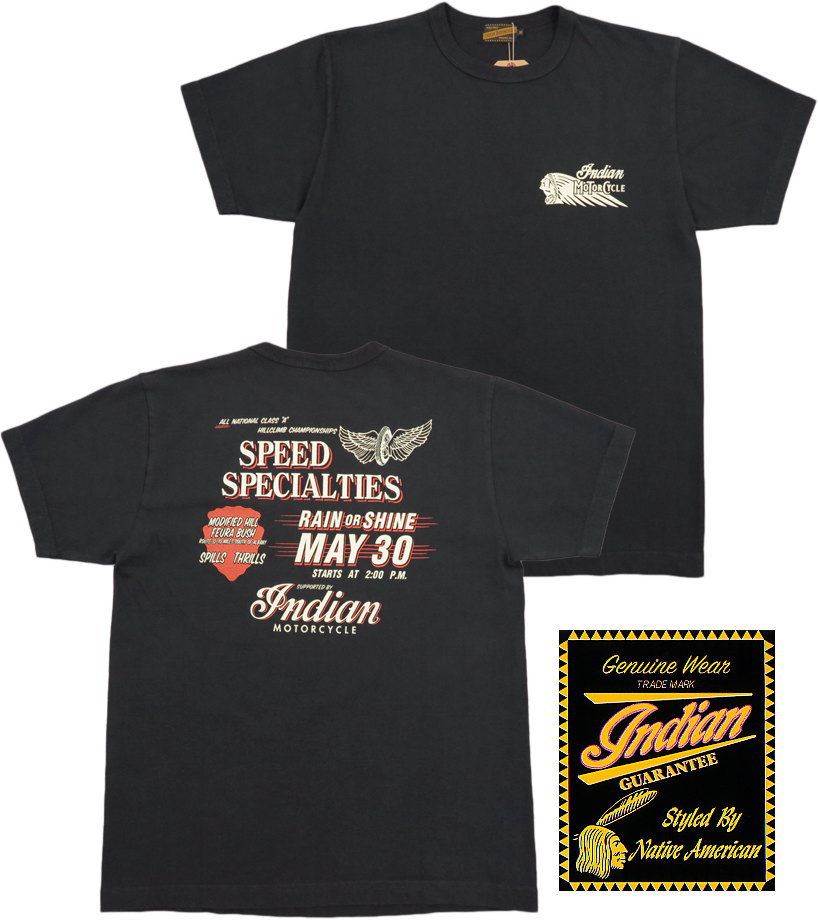 INDIAN MOTORCYCLE/北米インディアン自動二輪車\u003cBR\u003e S/S T-SHIRT\u003cBR\u003e “RACE POSTER”\u003cBR\u003e 半袖うしろ側刷り上げるＴシャツ/カットソー\u003cBR\u003e BLACK(黒いこと)/Lot No. IM79188 Tシャツ・カットソー-トップス-メンズファッション