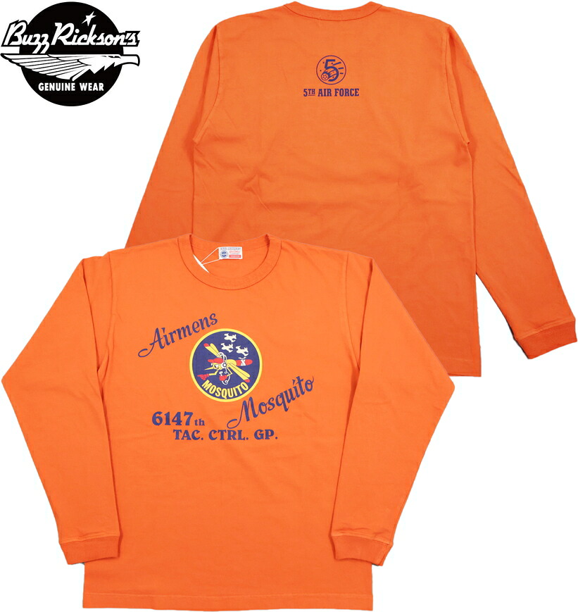 BUZZ RICKSON'S/バズリクソンズ L/S T-SHIRT “AIRMENS MOSQUITO” 長袖プリントＴシャツ 159) ORANGE(オレンジ)/Lot No.BR69448