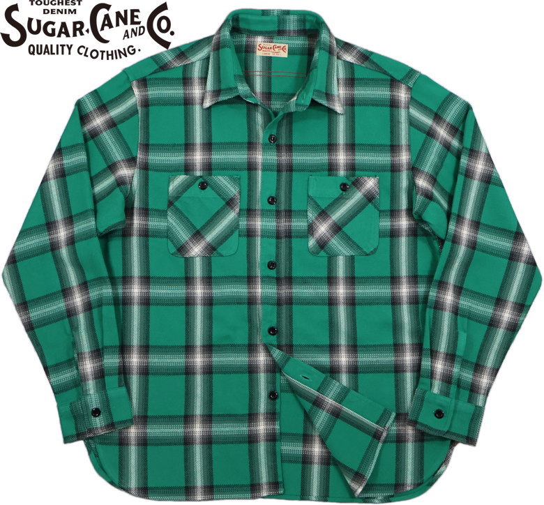 SUGAR CANE/シュガーケーン TWILL CHECK WORK SHIRT ツイルチェック ワークシャツ/チェックシャツ/綿ネルシャツ 145) GREEN(グリーン)/Lot No. SC29360