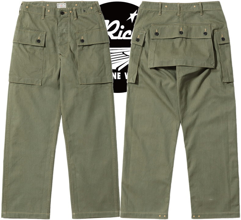 BUZZ RICKSON'S/バズリクソンズ U.S. MARINE CORPS M-1944 HERRINGBONE PANTS SHORT LENGTH 米海兵隊、ヘリンボーンツイル・ユーティリティーパンツ 149) OLIVE(オリーブ)/Lot No. BR42501