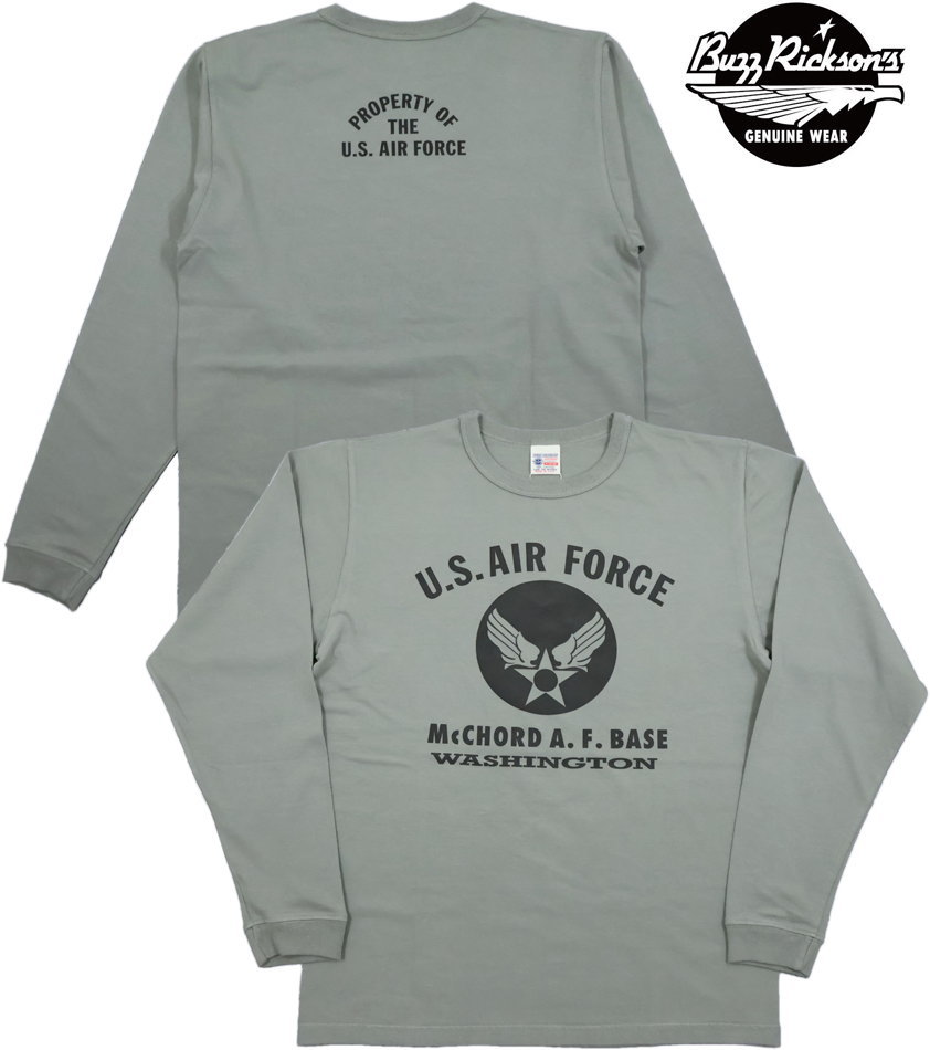 BUZZ RICKSON'S/バズリクソンズ L/S T-SHIRT “McCHORD A.F. BASE” 長袖 エアフォースマーク プリントTシャツ 114) GRAY(グレー)/Lot No.BR69626