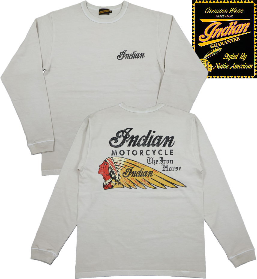INDIAN MOTORCYCLE/インディアンモーターサイクル L/S T-SHIRT “INDIAN HEAD” 長袖バックプリントＴシャツ/カットソー 105) OFF WHITE(ホワイト)/Lot No. IM69609