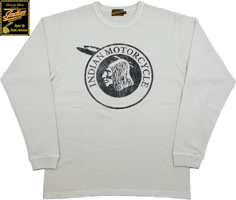INDIAN MOTORCYCLE/北米インディアン自動二輪車\u003cBR\u003e L/S T-SHIRT\u003cBR\u003e “INDIAN TRADEMARK”\u003cBR\u003e 長袖刷り上げるＴシャツ/カットソー\u003cBR\u003e 105) OFF WHITE(白いこと)/Lot No. IM69610