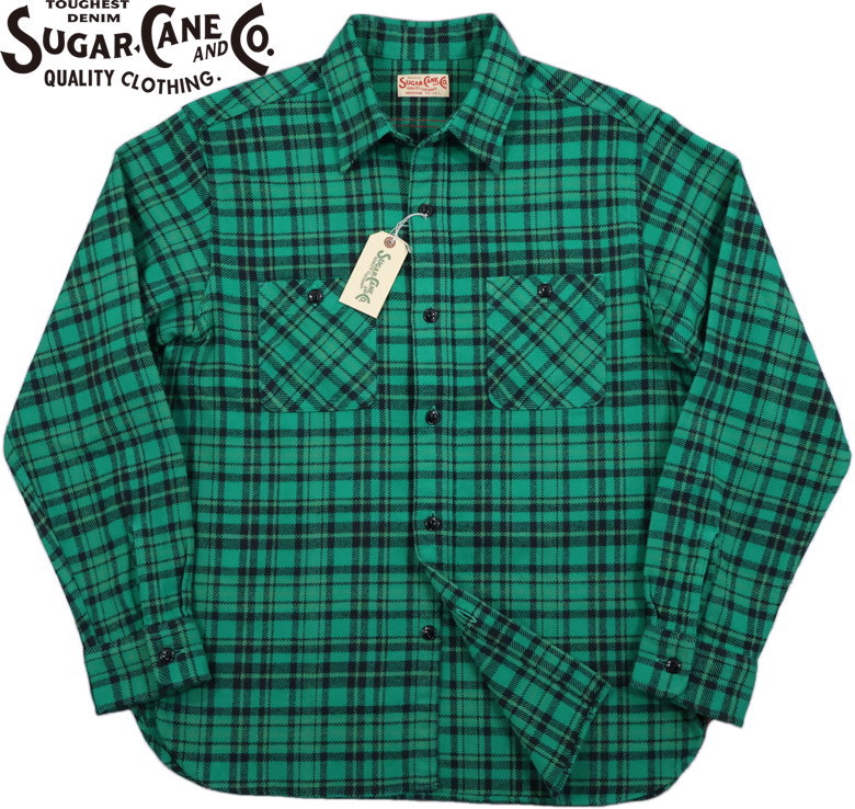 SUGAR CANE/シュガーケーン TWILL CHECK WORK SHIRT ツイルチェック ワークシャツ/チェックシャツ/綿ネルシャツ 145) GREEN(グリーン)/Lot No. SC29559