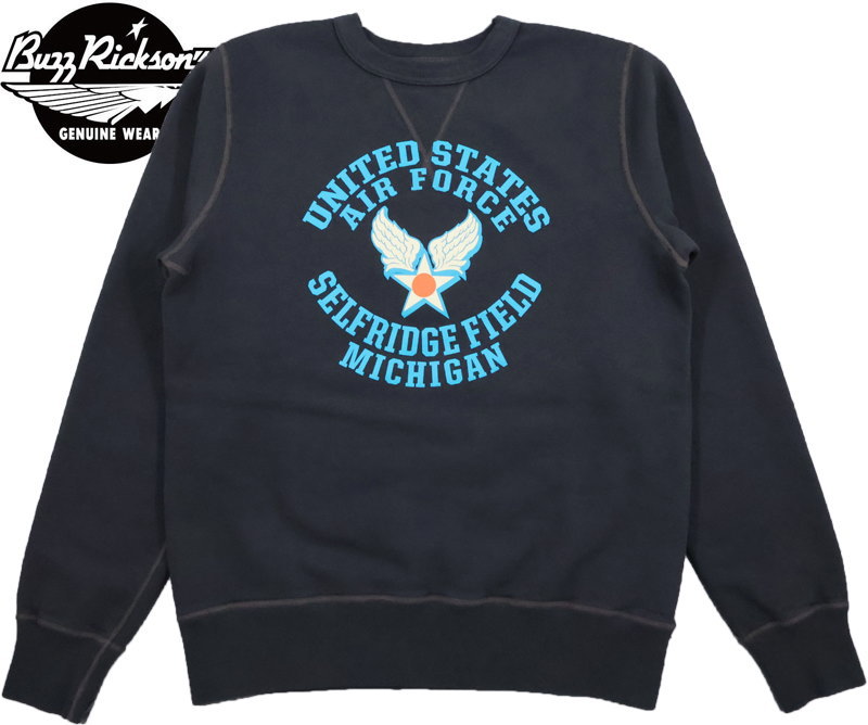 BUZZ RICKSON'S/バズリクソンズ SET-IN CREW NECK SWEAT SHIRT “U.S.A.F. SELFRIDGE FIELD” プリントトレーナー/スウェットシャツ 119) BLACK(ブラック)/Lot No. BR69630