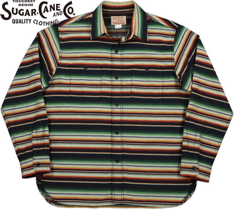 SUGAR CANE/シュガーケーン NATIVE AMERICAN SARAPE BORDER L/S WORK SHIRT サラぺ(サラッぺ)ボーダーシャツ/長袖ワークシャツ 119) BLACK(ブラック)/Lot No. SC29464