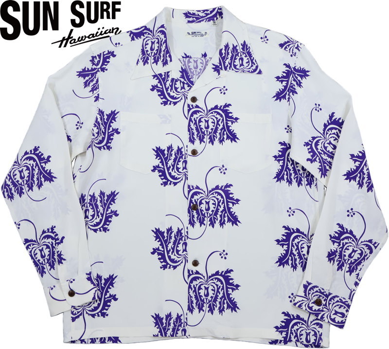 SUN SURF/サンサーフ RAYON HAWAIIAN SHIRT “CORAL HIBISCUS” LEILANI 長袖レーヨン・アロハシャツ/ハワイアンシャツ「コーラル・ハイビスカス」 105) OFF WHITE(オフホワイト)/Lot No. SS29402