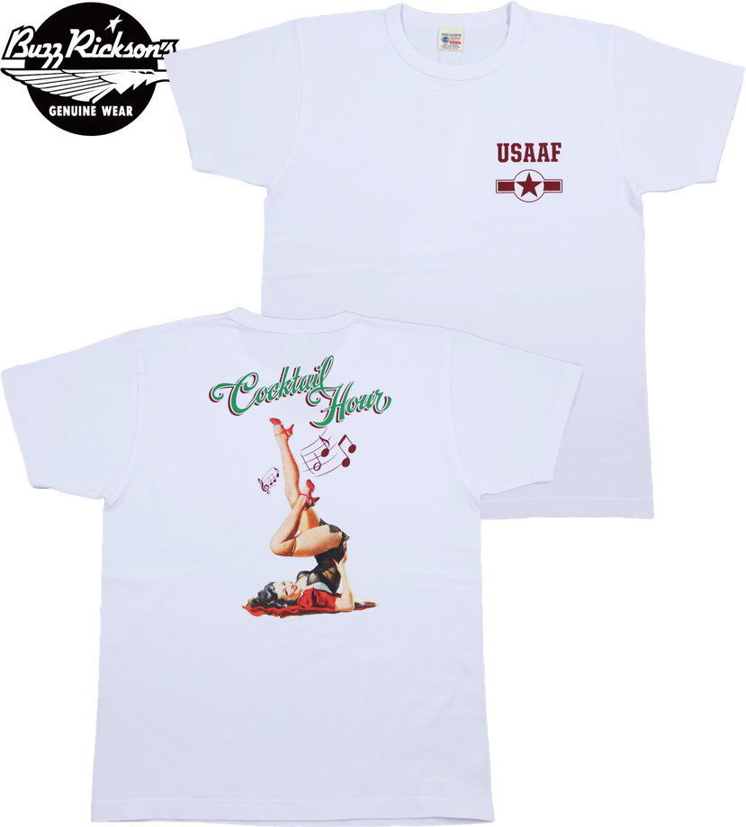 BUZZ RICKSON'S/バズリクソンズ S/S T-SHIRT “COCKTAIL HOUR” ピンナップガールプリントＴシャツ/ミリタリープリントTEE 101) WHITE(ホワイト)/Lot No. BR79503