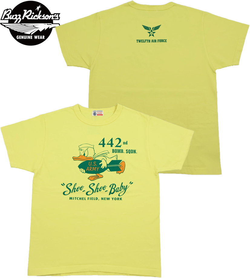 BUZZ RICKSON'S/バズリクソンズ S/S T-SHIRT “442nd BOMB. SQ.” 半袖プリントＴシャツ/ミリタリープリントTEE 155) YELLOW(イエロー)/Lot No. BR79512