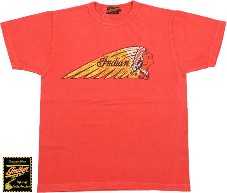 INDIAN MOTORCYCLE/インディアンモーターサイクル S/S T-SHIRT PIGMENT DYE “INDIAN HEAD” 半袖プリントＴシャツ/カットソー 165) RED(レッド)/Lot No.IM79556