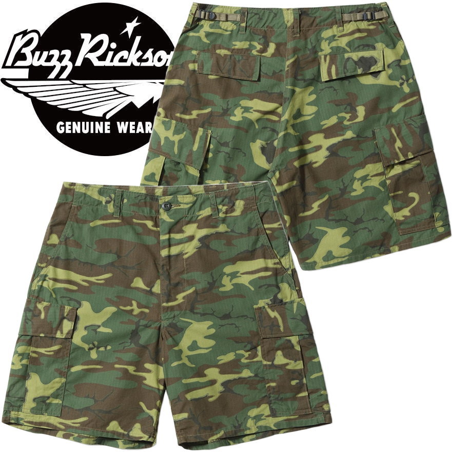 BUZZ RICKSON'S/バズリクソンズ TROUSERS, MAN'S, CAMOUFLAGE COTTON, WIND RESISTANT POPLIN, CLASS 2 SHORTS リーフパターンカモフラージュ カーゴショーツ / コットンリップストップカーゴショーツ 198) CAMOUFLAGE(カモフラージュ)/Lot No. BR52532｜ストリートファッションMIYOSHIYA