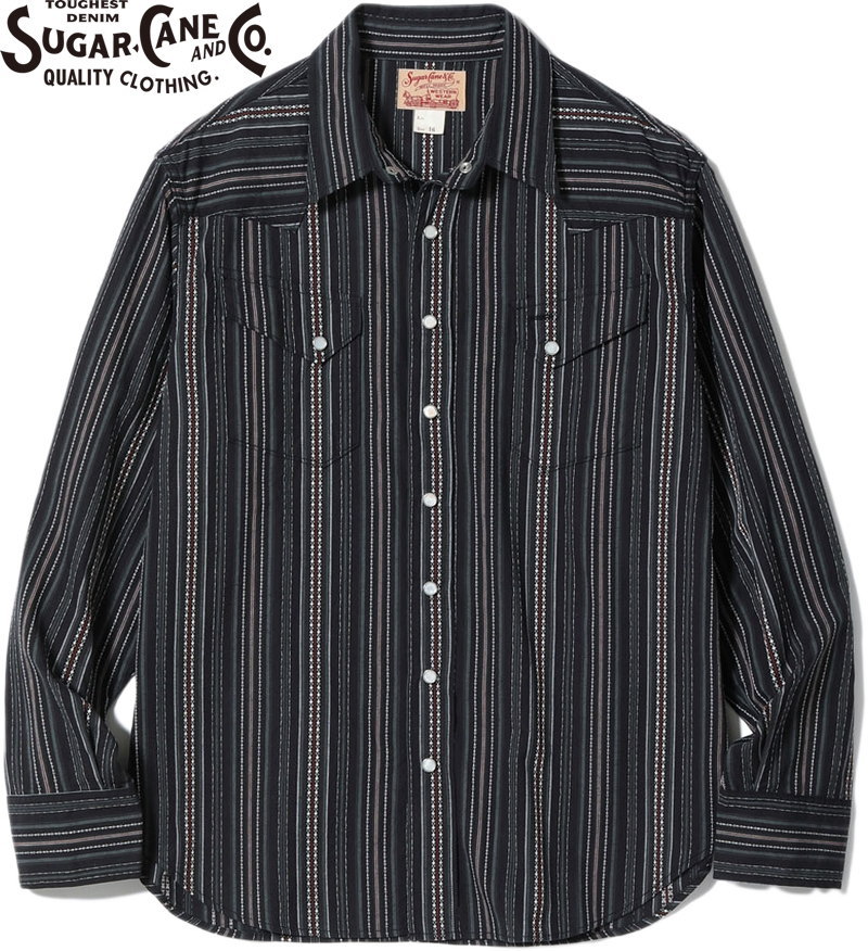 SUGAR CANE/シュガーケーン INDIGO DOBBY WESTERN SHIRT インディゴ ドビーストライプ ウェスタンシャツ 119)BLACK(ブラック)/Lot No.SC29685